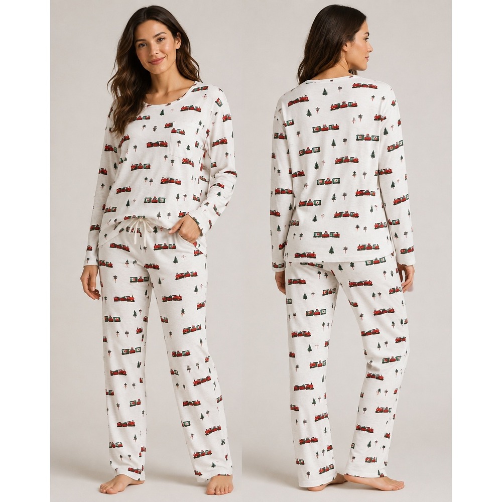 Kyte Baby Pajama Top‎ Womens 3XL White Christmas Train Bamboo Rayon Long Sleeve